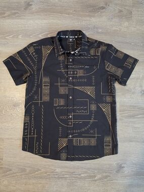 Tanoa Black Short-Sleeve Button-Down Aloha Shirt